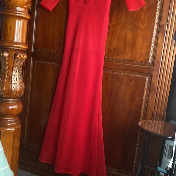 Red custom made dress its two pieces you can wear it alone or with over skirt. - Picture 2 of 8